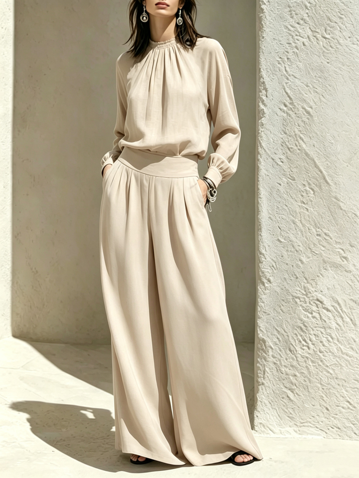 Bertha™ Gathered Neck Wide-Leg Two-Piece Set