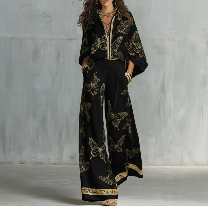 Prudence™ Gilded Butterfly Print Wide-Leg Two-Piece Set